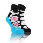 Krótkie Wesołe skarpety dwie różne bawełniane wzór Krowa i łatki