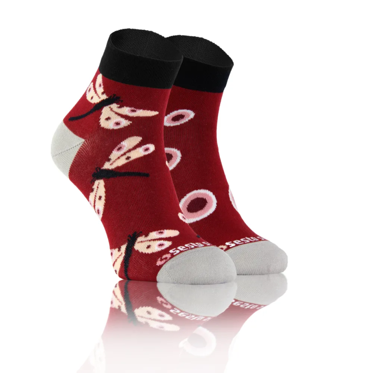 krotkie-wesole-skarpety-wazka-2rozne-bawelniane-kolorowe-damskie-meskie-wesole-finest-cotton Krótkie Wesołe skarpety dwie różne bawełniane wzór Ważki - obrazek 1