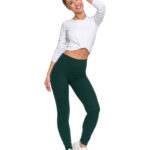 Damskie legginsy z wysokim stanem i prążkowaną strukturą ZIELONY