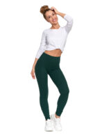 Damskie legginsy z wysokim stanem i prążkowaną strukturą ZIELONY
