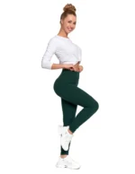 Damskie legginsy z wysokim stanem i prążkowaną strukturą ZIELONY - obrazek 2