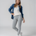 Klasyczne legginsy ocieplane damskie JASNY SZARY