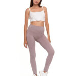 Klasyczne legginsy damskie z wysokim stanem BEŻOWY