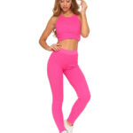 Legginsy damskie bawełniane z szeroką gumą w pasie FUKSJA