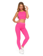 Legginsy damskie bawełniane z szeroką gumą w pasie FUKSJA