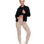 Legginsy damskie ocieplane z wysokim stanem i szerokim pasem BEŻOWY