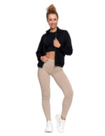 Legginsy damskie ocieplane z wysokim stanem i szerokim pasem BEŻOWY