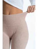 Legginsy damskie ocieplane z wysokim stanem i szerokim pasem BEŻOWY - obrazek 2