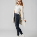 Legginsy damskie welurowe z wysokim stanem SZARY