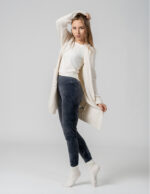 Legginsy damskie welurowe z wysokim stanem SZARY