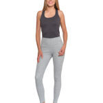 Prążkowane legginsy damskie z wysokim stanem ocieplane JASNY SZARY