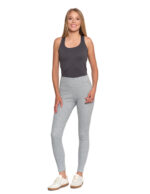 Prążkowane legginsy damskie z wysokim stanem ocieplane JASNY SZARY